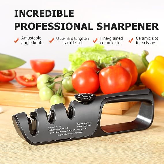 PAUDIN Knife Sharpener UK, Manual Tool for Kitchen Knives & Scissors