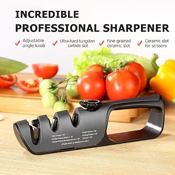 PAUDIN Knife Sharpener UK, Manual Tool for Kitchen Knives & Scissors