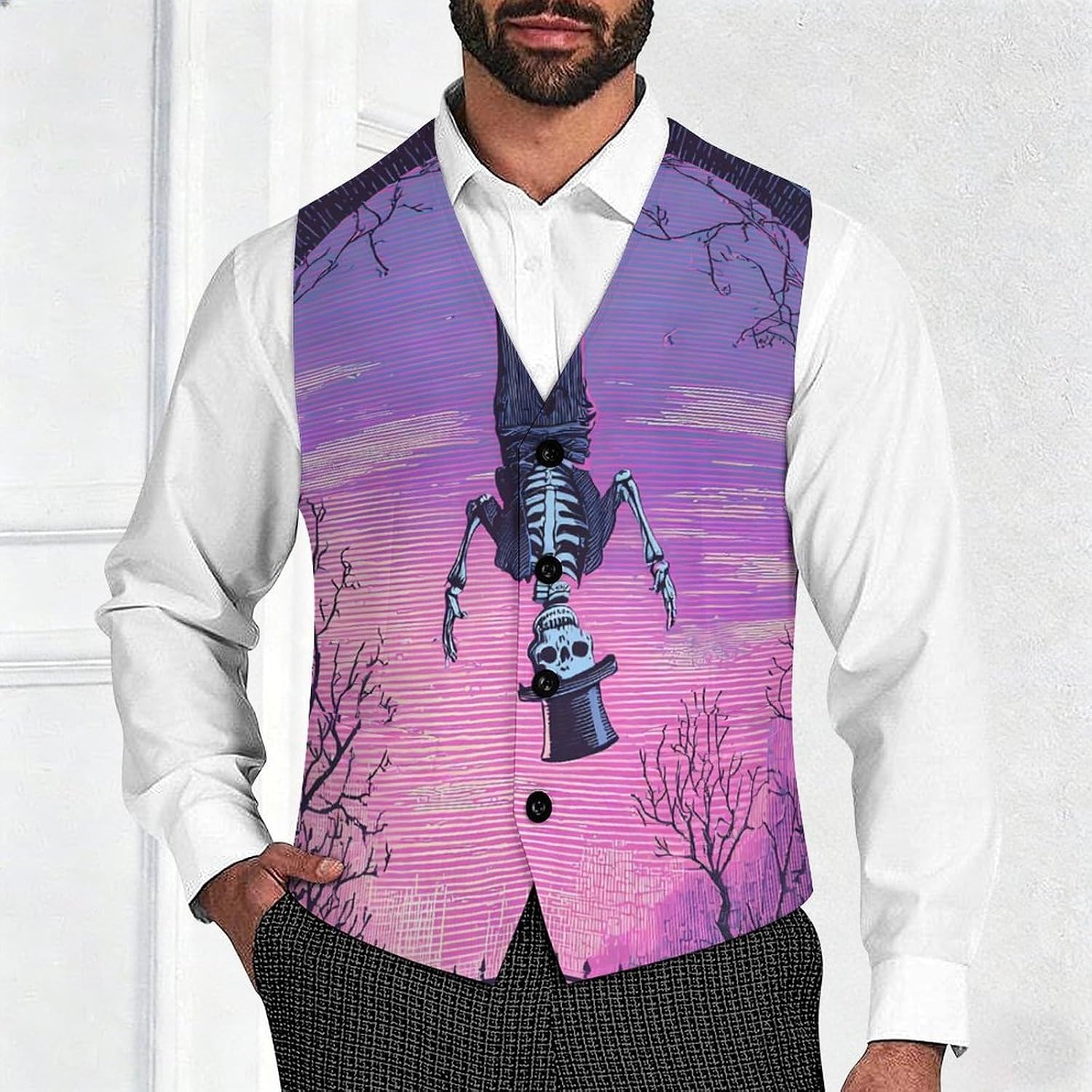 Hanged Man Tarot Card Men's Business Suit Vest Slim Fit V-Neck Dress Waistcoat Tuxedo for Party