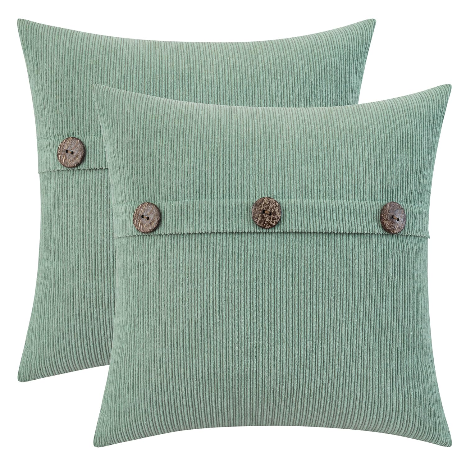 HWY 50 Sage Green Chenille Throw Pillow Covers 18x18 Inch with Triple Buttons, Soft Spring Farmhouse Accent Decorative Cushion Cases for Couch Sofa