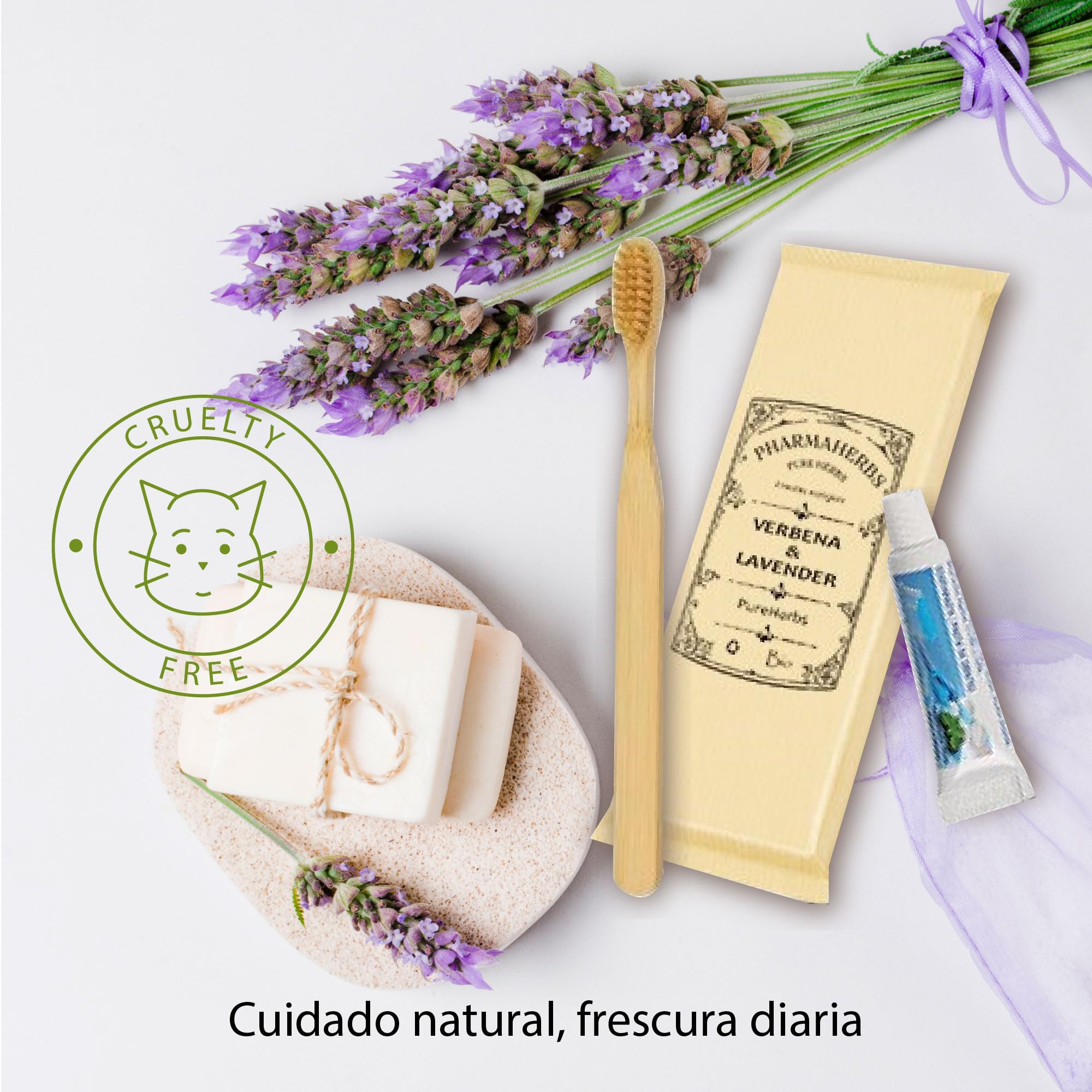 Pack de 100 Kits Dentales de Bambú con Cepillo de Cerdas Suaves Bio y Tubo de Pasta Dental - Ecológico y Sostenible, Ideal para Hoteles y Viajes