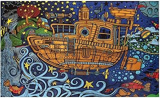 Sunshine Joy 3D Steampunk Tugboat Tapestry Wall Hanging Trippy Table Cloth Magical Dorm Decor - Huge 60x90 Inches
