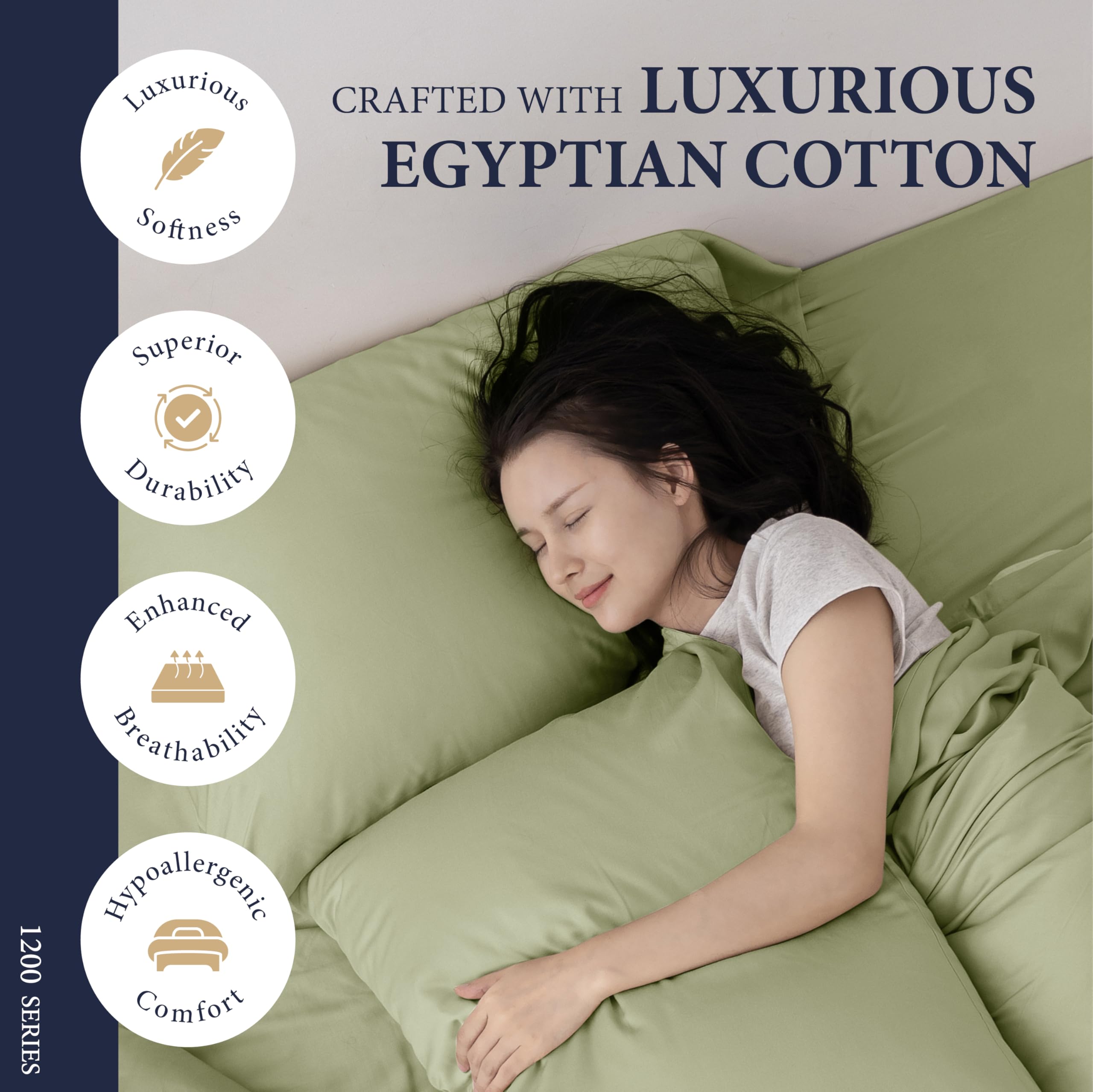 Ashton Sheets Juego de 2 fundas de almohada de algodón egipcio 100 % de tamaño estándar/Queen, fundas de almohada de lujo de la serie 1200 Signature Collection (verde salvia), fundas de almohada de