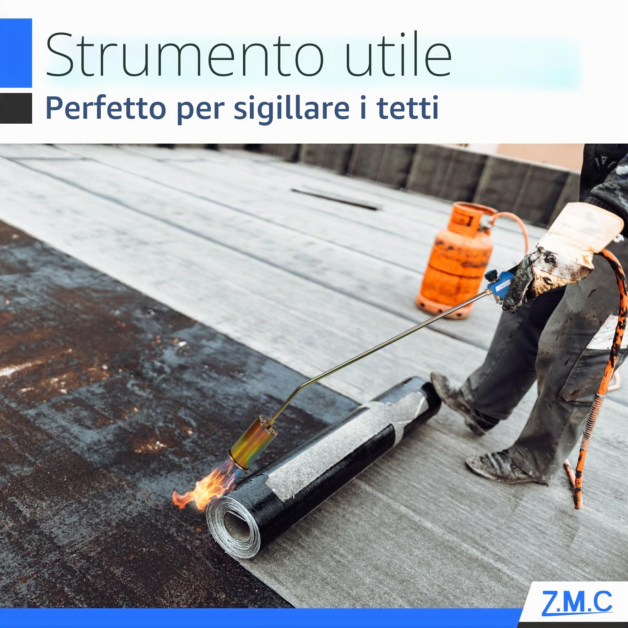 Z.M.C Bruciatore di erbacce 1850°C, Ø60mm, bruciatore ad alte prestazioni, 69kW, lunghezza tubo 90cm, tubo flessibile 5m, impugnatura ergonomica, diserbante per giardino, tetto, legno e officina con
