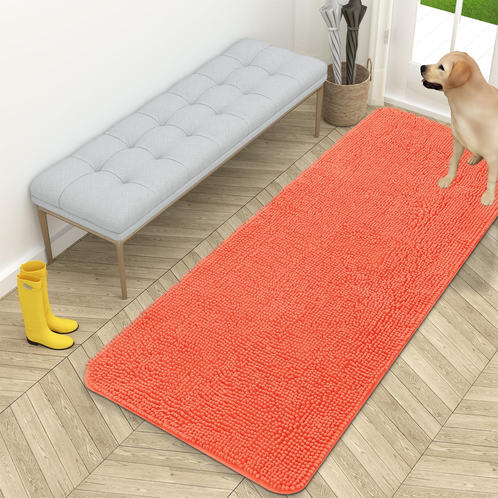 OLANLY doormat for muddy paws dogs 59x24, moisture and dirt absorbent, washable doormat non slip absorbent and washable, chenille doormat quick dry doormat for dogs, — image 1