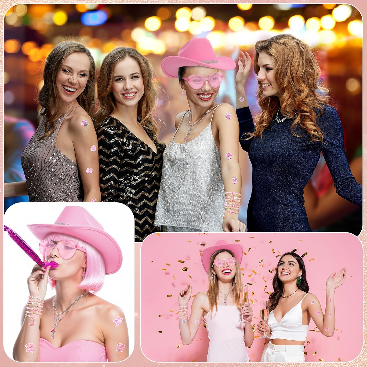 Rhinestone Cowboy Hat Set for Women Cowboy Costume Outfit for Halloween Cosplay Party Pink - Image 6