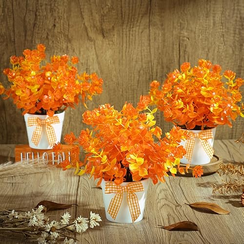 Miniatura 7 de Jexine Juego de 3 piezas de decoración de bandeja escalonada de otoño de Acción de Gracias, flores artificiales, mini decoración de plantas en