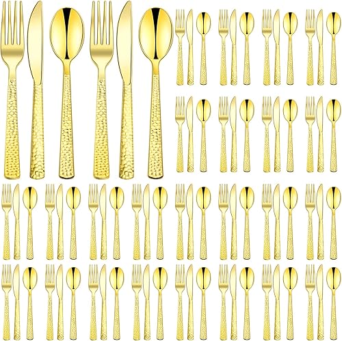 Juego de cubiertos de plástico dorado de 900 piezas de cubiertos desechables de plástico dorado que incluye 300 tenedores dorados, 300 cuchillos
