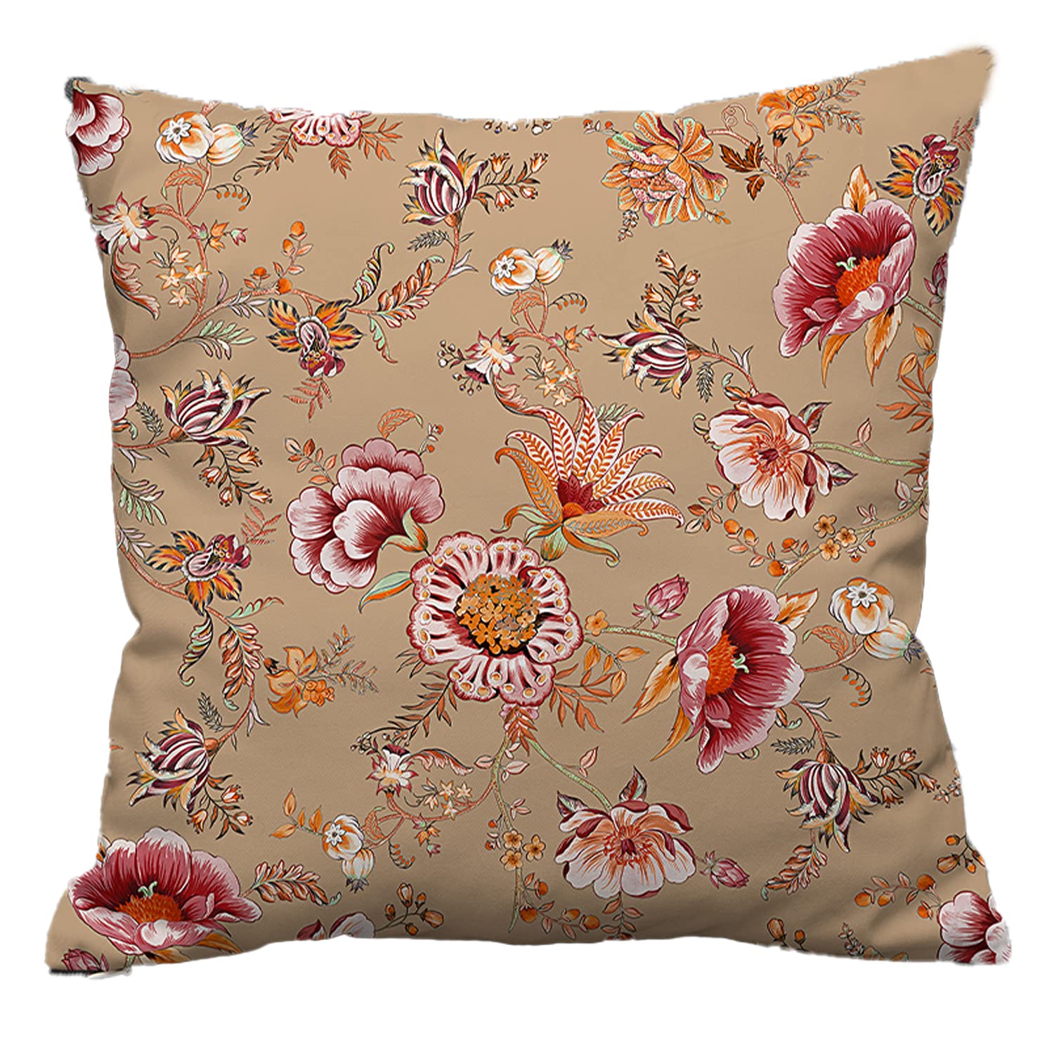 NightComfort 100% Cotton Cushion Cover Luxury Designer Indoor & Outdoor use - Persian Floral - Ideal For Sofas, Living Room, Bedroom, Rattan Garden Furniture Set, Chairs, Benches (45x45cm)- Pack of 2