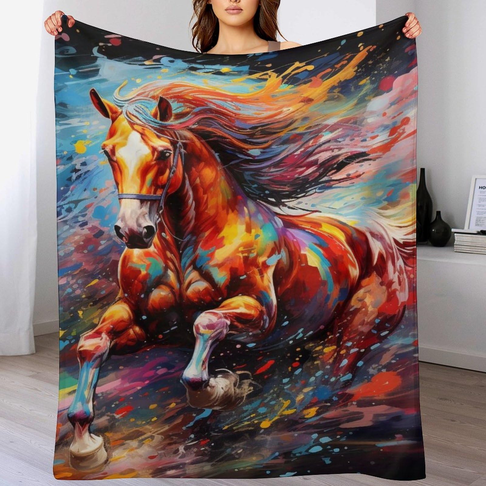 Couverture polaire cheval contre le froid nocturne : plaid flannel léger et super doux