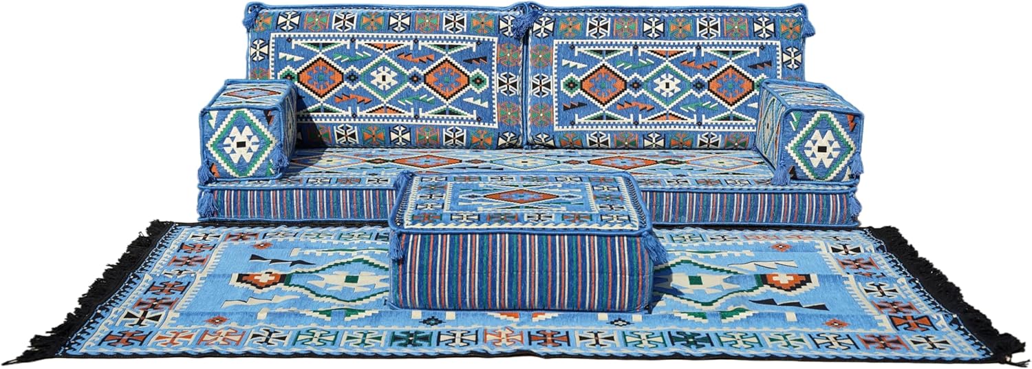arabicsofa Oriental Large Modular Majlis Floor Sofa Couch – Arabic Floor Seating with Backrest Pillows, Corner Sectional Low Sofa Set