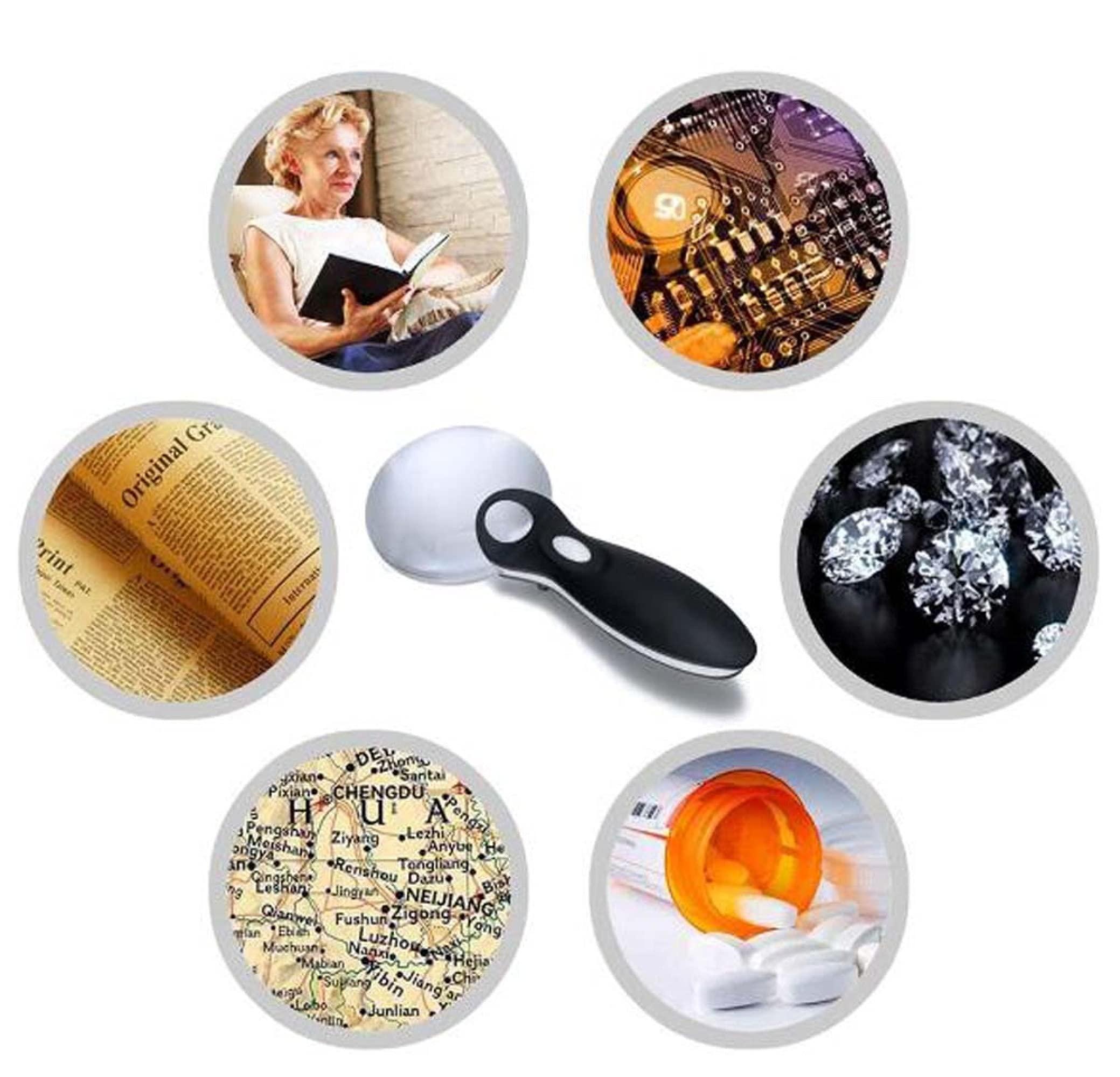 2-LED-Licht, 3- bis 6-fache Vergrößerung, Handlupe, Leselupe ohne Rand, für Senioren, Menschen mit Sehschwäche, Bücher, Seiten, Zeitschriften, Zeitungen, Landkarten – das perfekte
