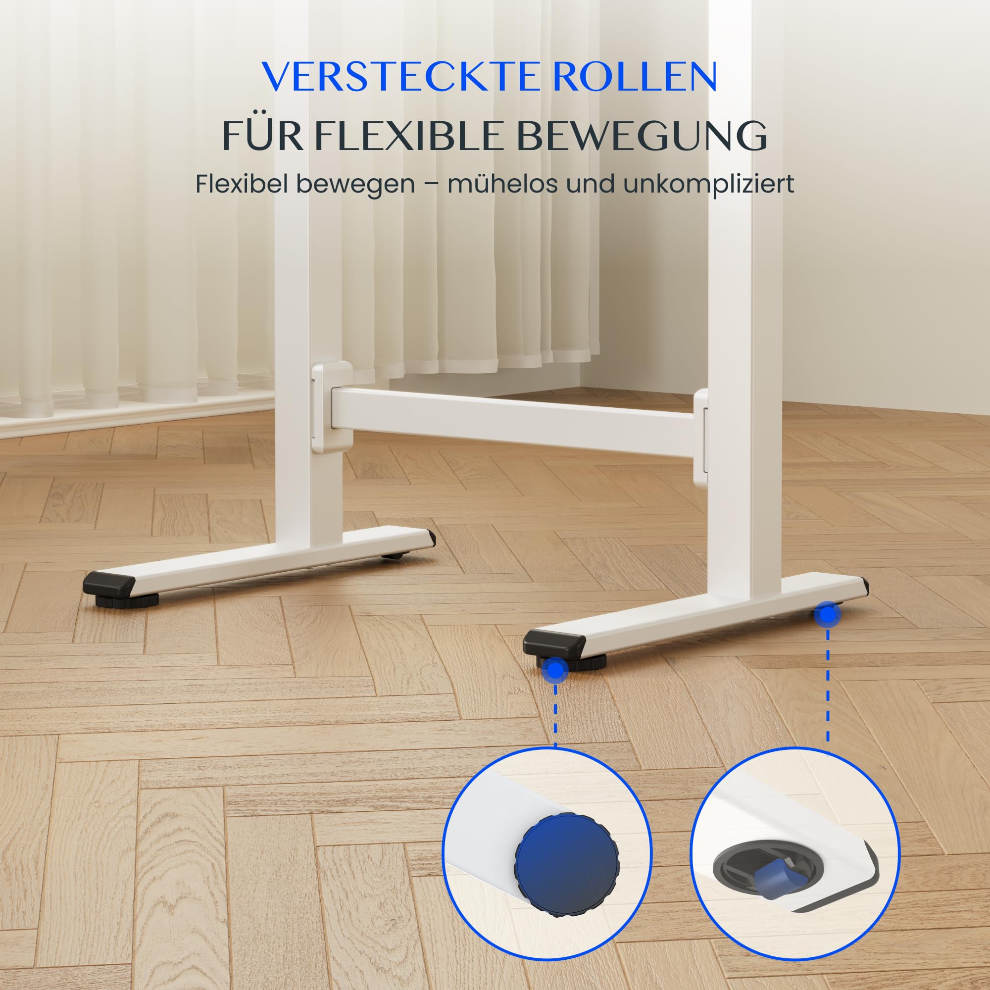 FLEXISPOT Höhenverstellbarer Schreibtisch Gasfeder mit Rollen | Einteilige wasserabweisende Tischplatte, ideal für Homeoffice, Büro, Balkon, Terrasse, Outdoor und Wohnzimmer