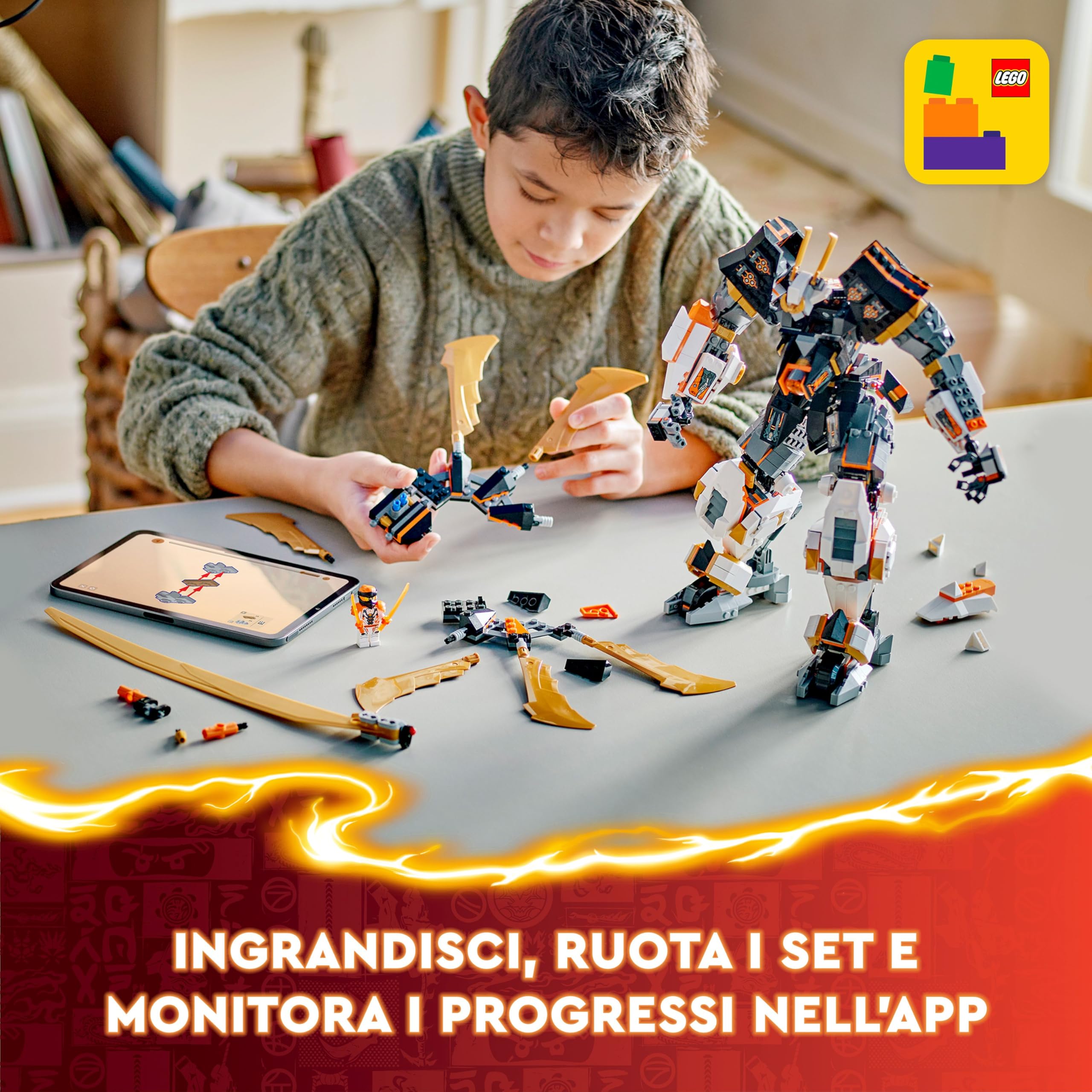 LEGO NINJAGO Mech Drago Titanio di Cole, Grande Set di Giochi d'Avventura per Bambini e Bambine da 12 Anni, Personaggio da Costruire con Spada Giocattolo e 1 Minifigure, Regalo di Compleanno 71821