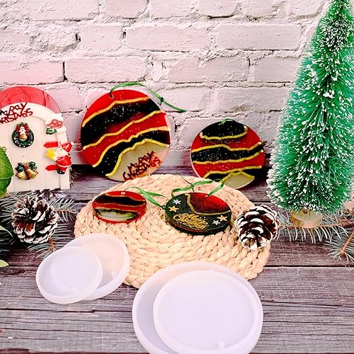Miniatura 5 de Actvty Moldes de resina de silicona para adornos de Navidad, 4 moldes redondos para colgantes de resina epoxi, moldes de fundición de resina