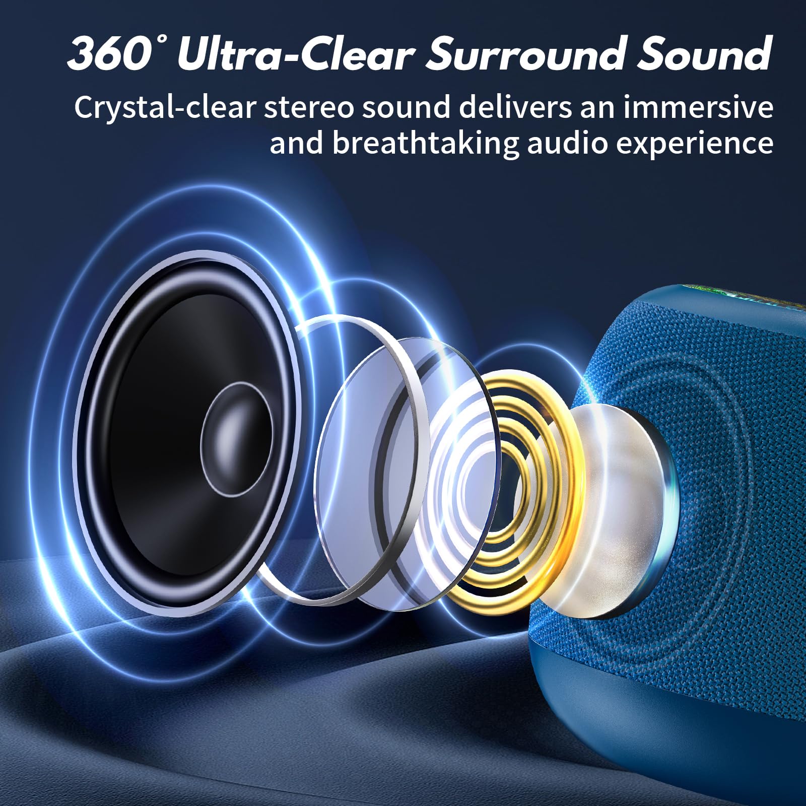 Tisco Cassa Bluetooth Portatile Mini, Speaker Wireless con Bluetooth 5.3, 24H di Autonomia, Suono Surround 360°, Impermeabile, Luci RGB, TWS/SD, Ideale per Feste/Viaggi/Esterni (Blu)