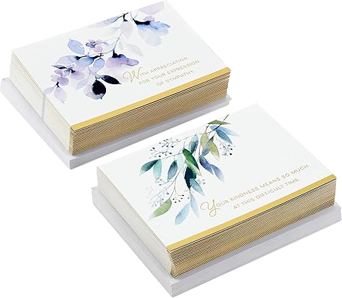 Miniatura 3 de Hallmark Surtido de tarjetas de agradecimiento funerarias, flores de acuarela (50 tarjetas de agradecimiento por tus condolencias con sobres)