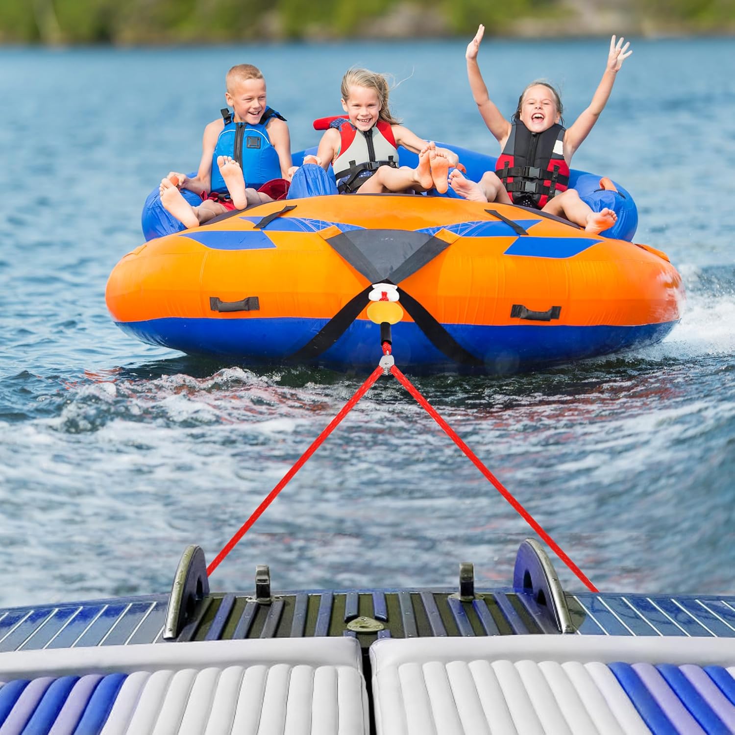 Self Centering Tow Harness for Watersports with Foat Ball, Heavy Duty Boat Tow Harness with 2 Permanent Antirust Stainless Steel Rider