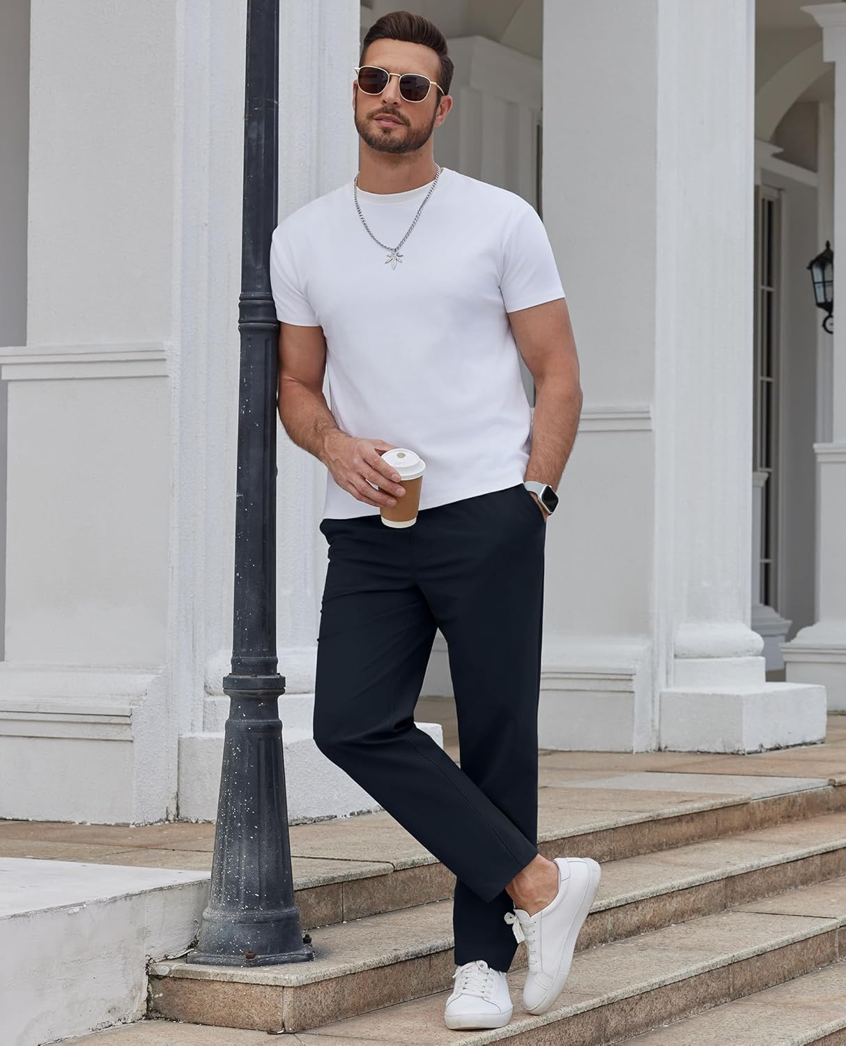 Lion Nardo Mens Golf Pants Stretch Relaxed Fit Comfy Quick Dry Lightweight Elastic Waist Work Casual Pant Slacks with Pocket