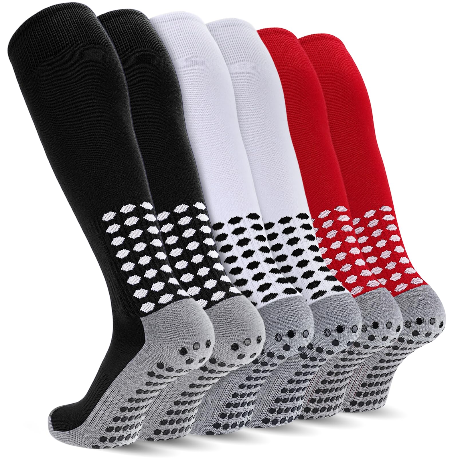 3 Pairs Kids Youth Grip Soccer Socks, Non Slip Knee High Soccer Football Sport Socks for Boys Girls Age 8-17