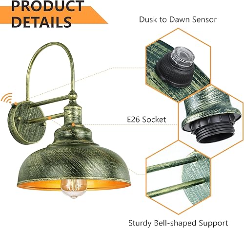 Miniatura 5 de DAKAFUL Paquete de 2 luces de granero al aire libre del atardecer al amanecer, aplique de pared de bronce antiguo adecuado para una variedad de