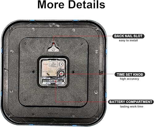 Miniatura 4 de ANDSTAR Reloj cuadrado redondo, moderno, retro, silencioso, funciona con pilas, números arábigos precisos, diseño decorativo para el hogar, sala de