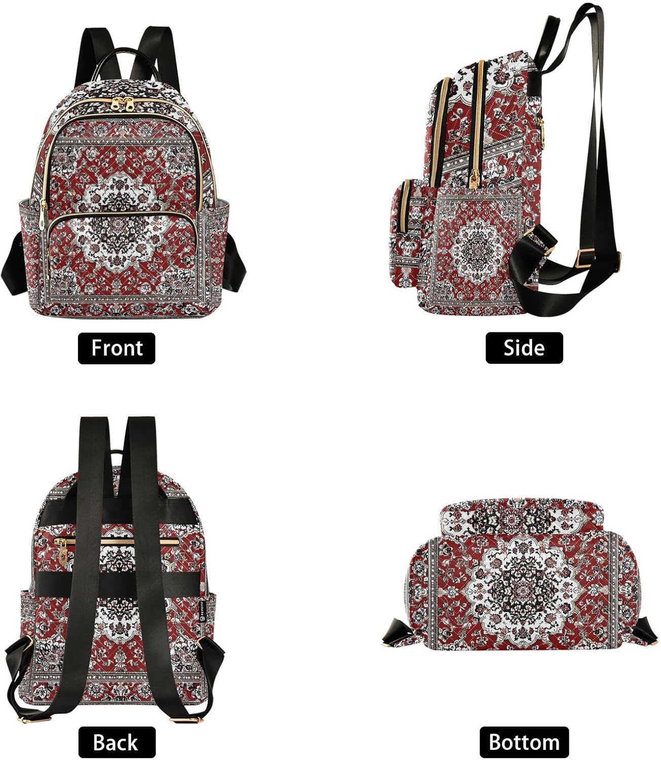 senya Boho Women Fashion Backpack Purse Red Black White Mandala Backpack Casual Lightweight Travel Shoulder Bag