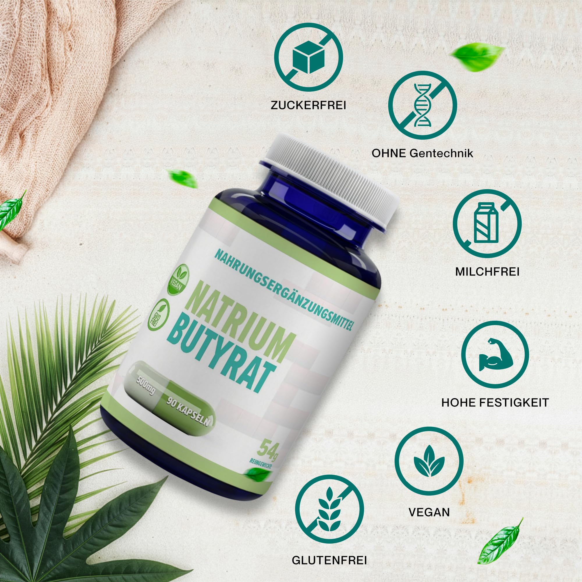 Hepatica Natriumbutyrat 500 mg | liefert 385 mg Buttersäure | 90 vegane Kapseln | GMP & Laborgeprüft