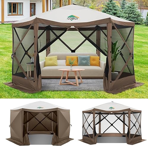 Miniatura 25 de COBIZI Gazebo Emergente de 12x12 pies con Pantalla, Casa con Pantalla para Acampar, Gazebo con Pantalla para Exteriores con Mosquitero, Tienda Hub