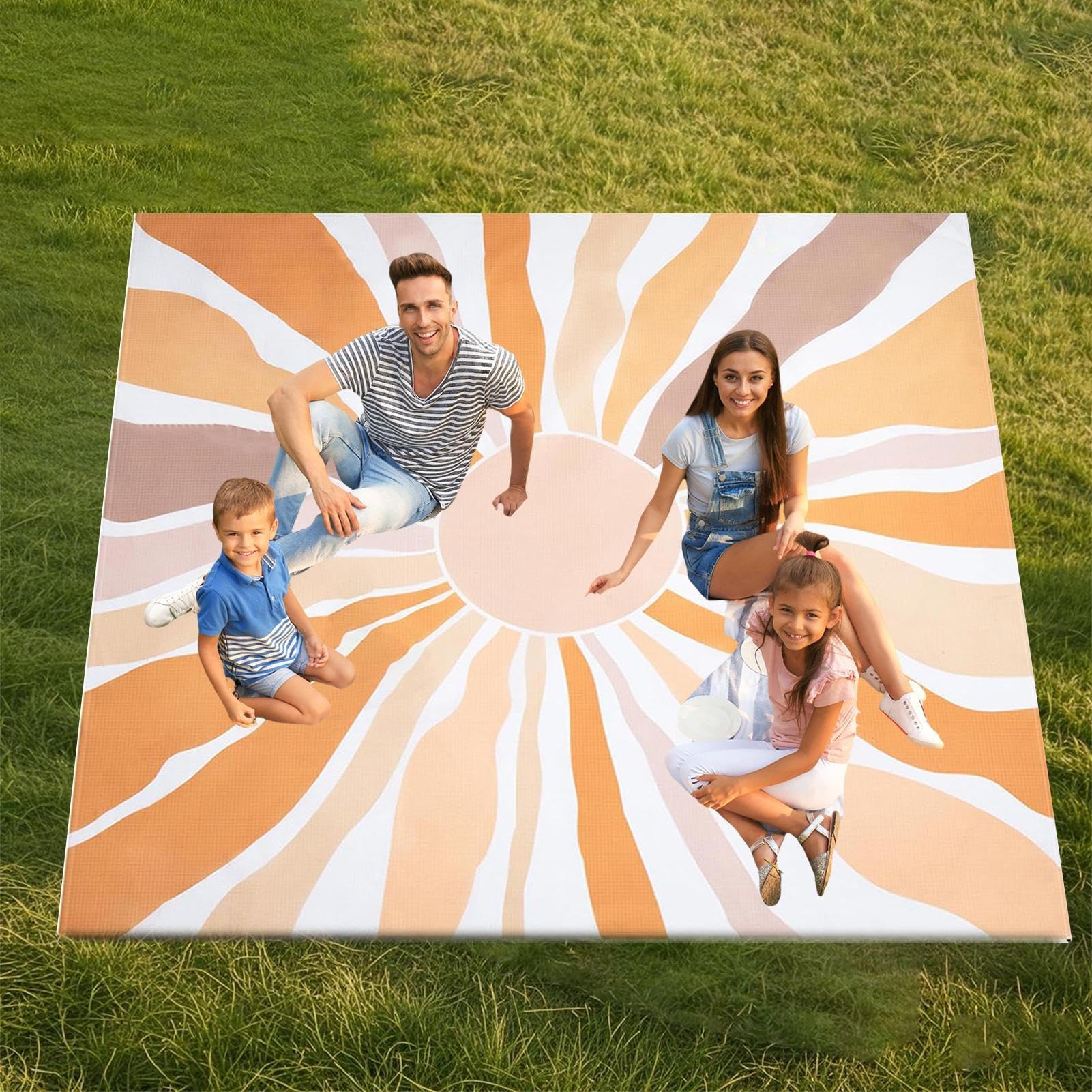 Tappetino da spiaggia extra large, 210 x 200 cm, telo da picnic impermeabile e resistente alla sabbia, portatile, ad asciugatura rapida, per campeggio, giardino e divertimento