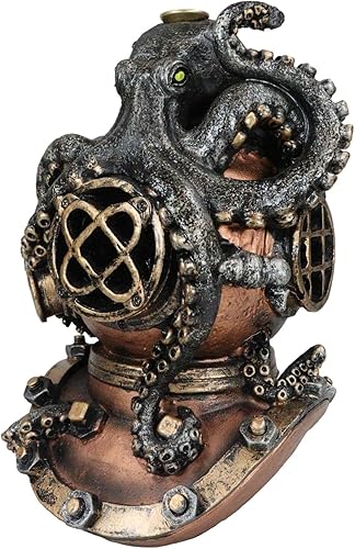 Miniatura 6 de Ebros Gift Océano náutico Octopus Kraken Smothering A Steampunk Divers Casco de Incienso Quemador de cono Soporte de resina Estatua de mar Cthulhu