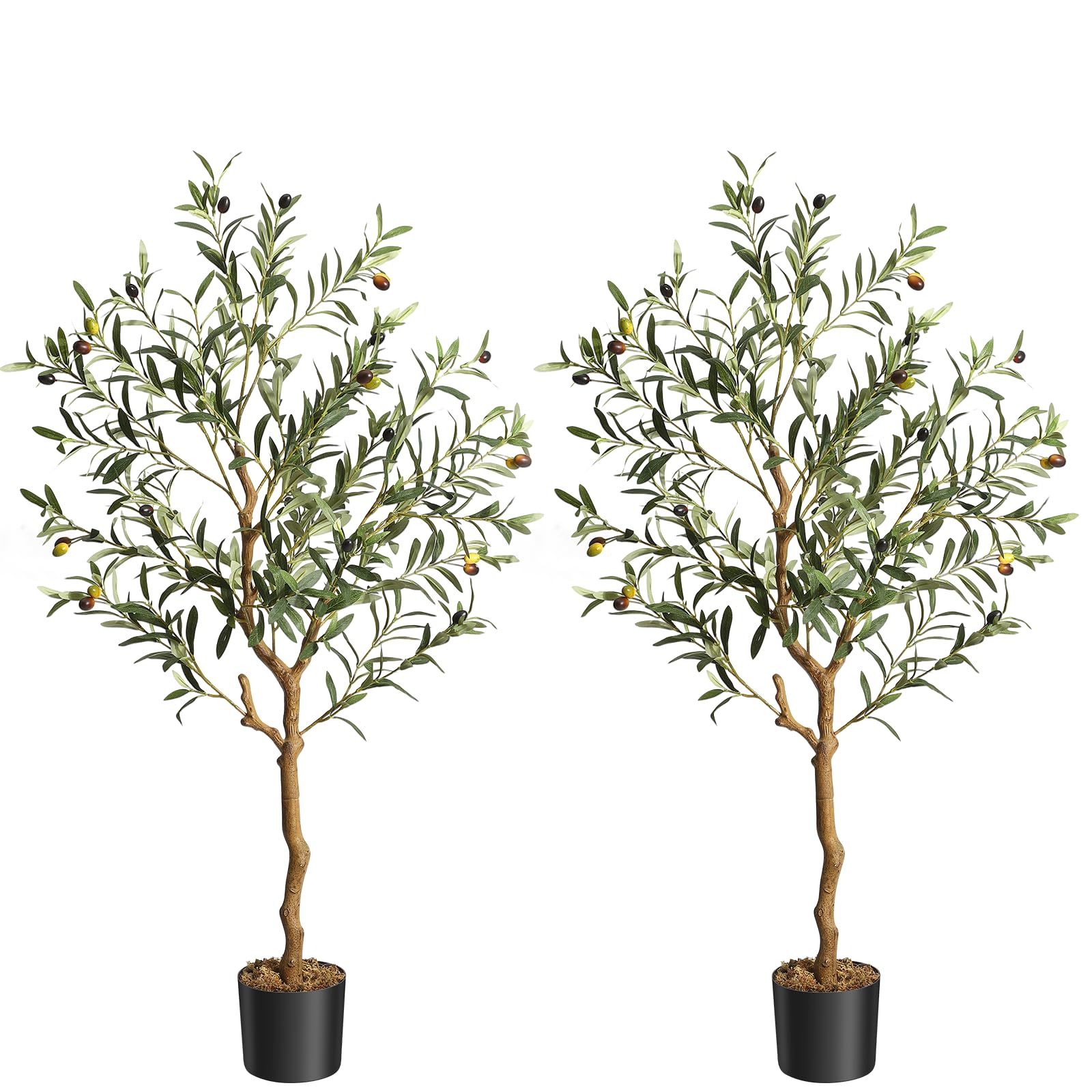 Artificial Olive Tree 4.25FT(51in) Tall Faux Silk Olive Trees for Home Office Living Room Decor Indoor Fake Potted Tree with Natural Wood Trunk and Lifelike Fruits 2 Pack