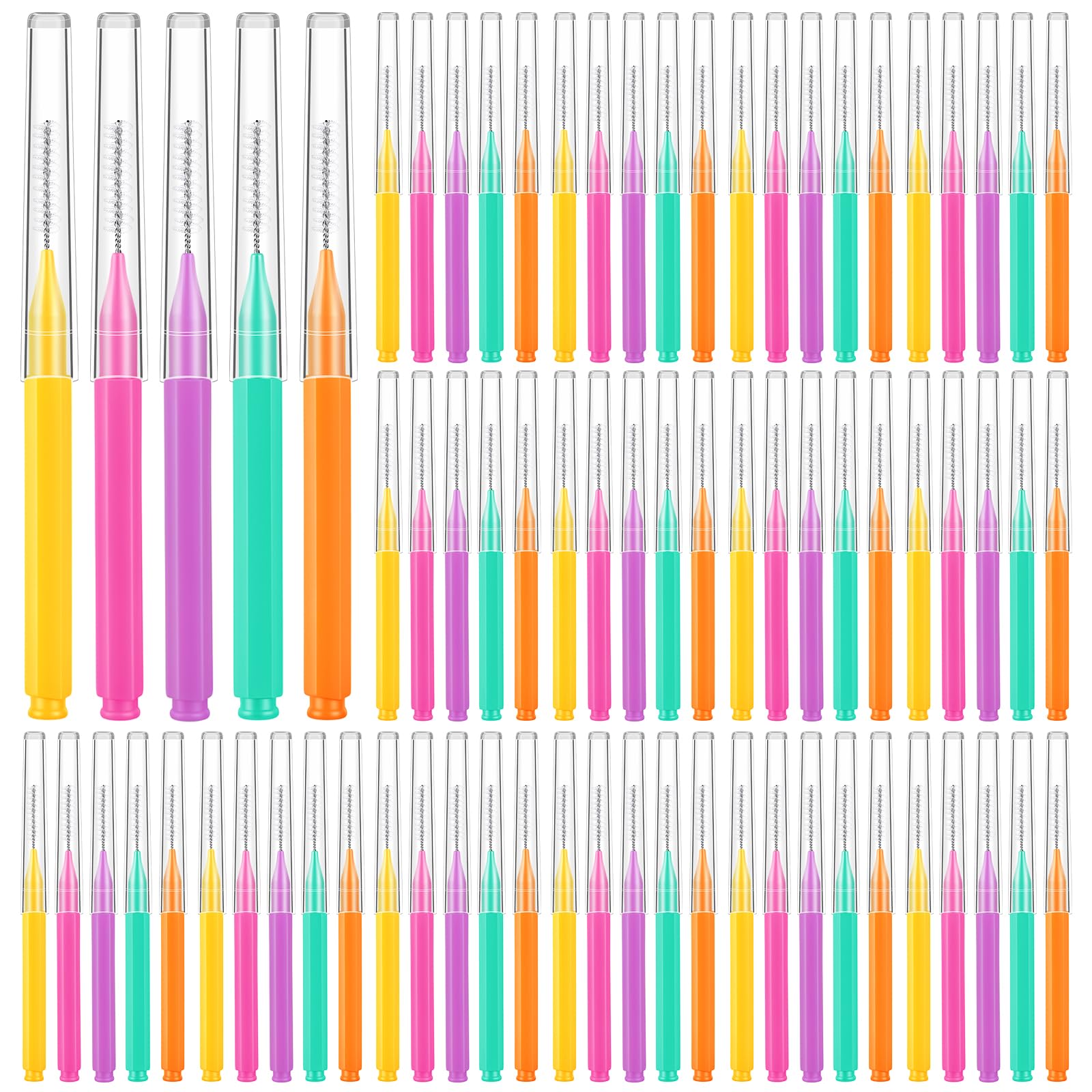 100 Pcs Interdental Brushes, 5 Sizes Braces Flossers for Cleaner Braces Brush Soft Dental Brushes Toothpicks Dental Floss Picks Dental for Braces Oral Cleaning(5 Colors)