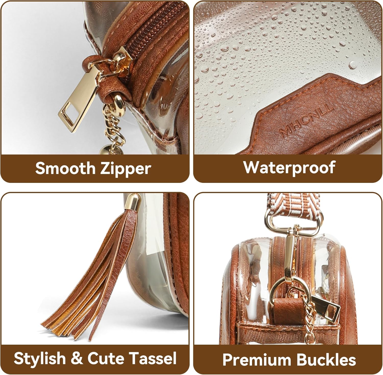 MHCNLL Clear Crossbody Bag Stadium Approved,Transparent Purse for Women with Guitar Strap, See Through Pouch for Concert