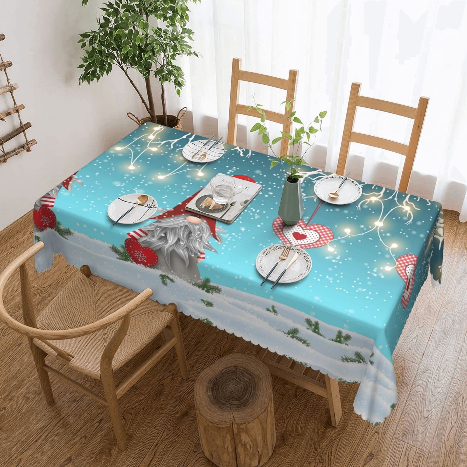 Nappe de Noël nain en dentelle lavable nappe en polyester résistante 137x183