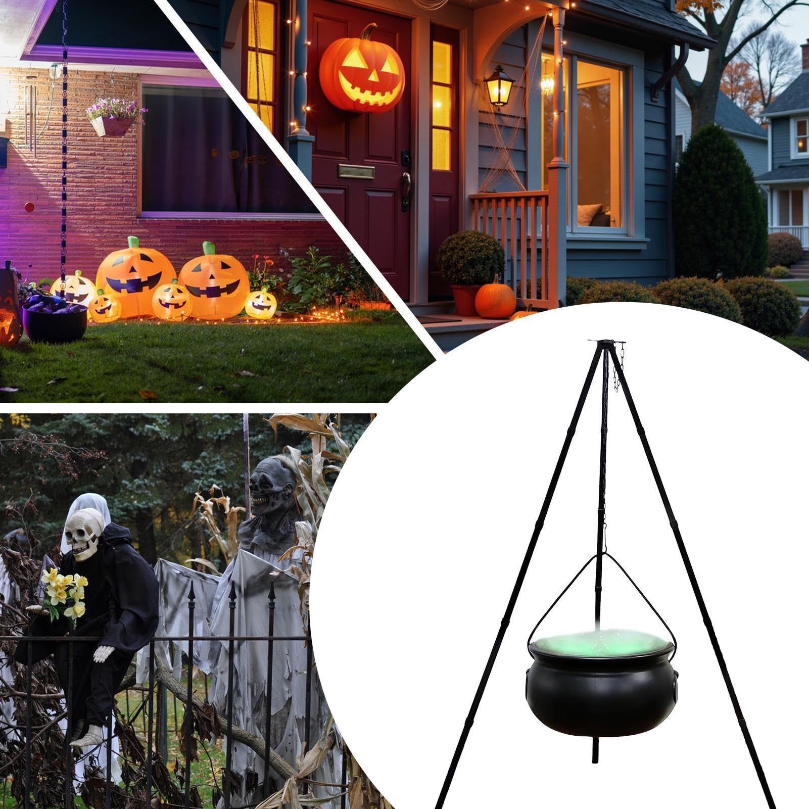 Halloweenowy Kocioł Czarownicy Pojemnik Na Słodycze Z Trójnogiem I | Czarny Kocioł Na Patio Podwórko Trawnik Werandę Ogród Imprezę Plenerową Nawiedzony
