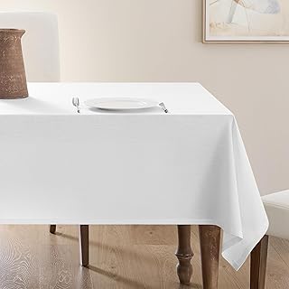 White Linen Tablecloth Rectangular 55 x 84 Modern Elegant Cotton Cloth T...
