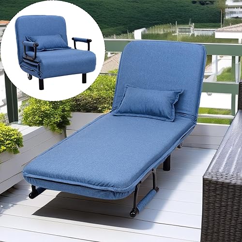 Miniatura 5 de GORELAX Cama convertible con sofá cama triple 3 en 1 con almohada, diván plegable de ocio con respaldo ajustable de 5 ángulos, cama perezosa