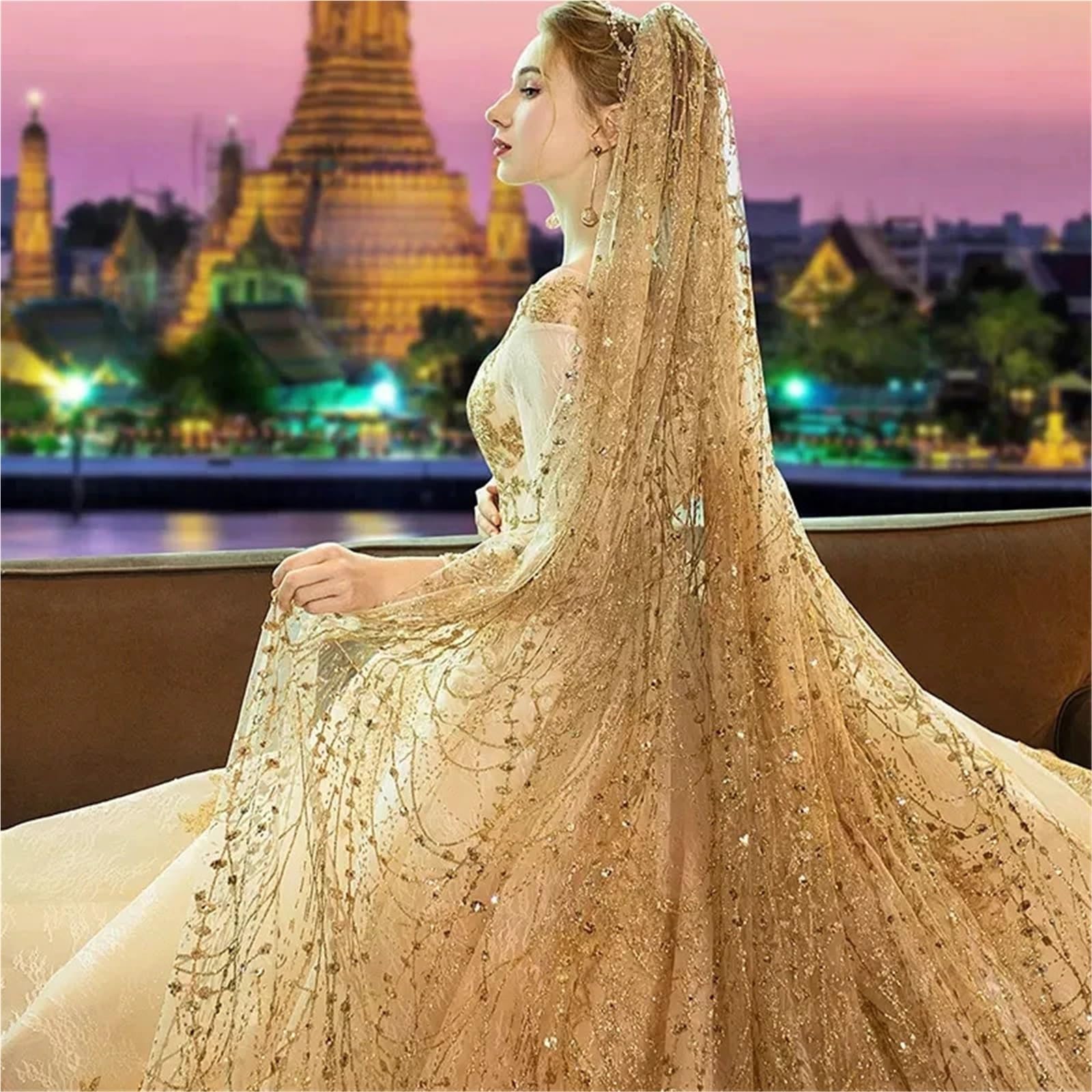 Bridal Gold Glittering Veil Chapel Length Glitter Wedding Veil Gold - Etsy main image 3