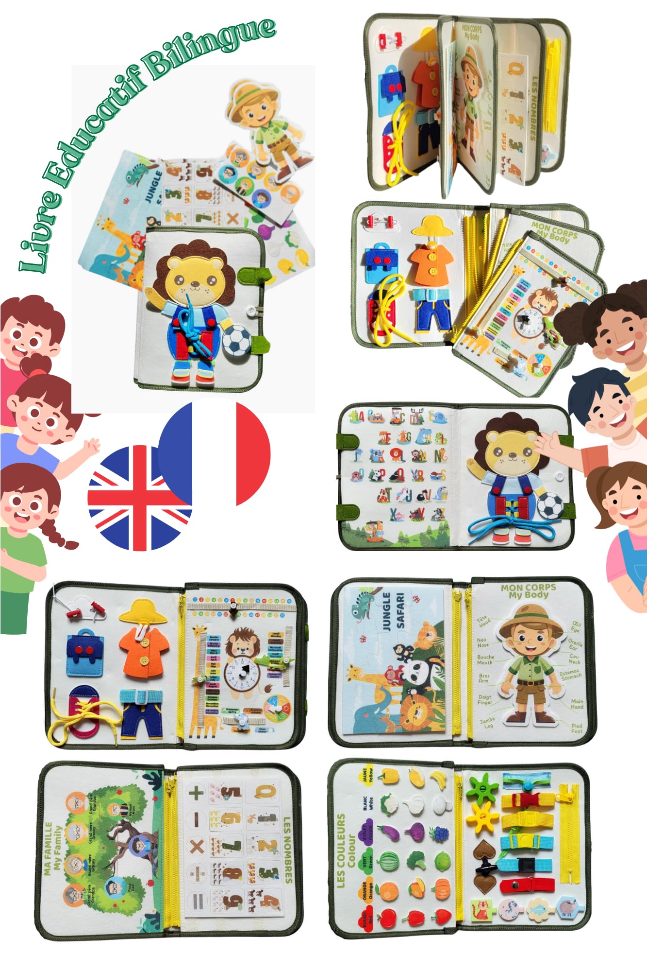 Générique Jouet Éducatif Montessori 9-en-1 – Busy Board Bilingue Français/Anglais, Développement Sensoriel, Motricité Fine & Apprentissage Ludique pour Enfants de 1 à 5 Ans