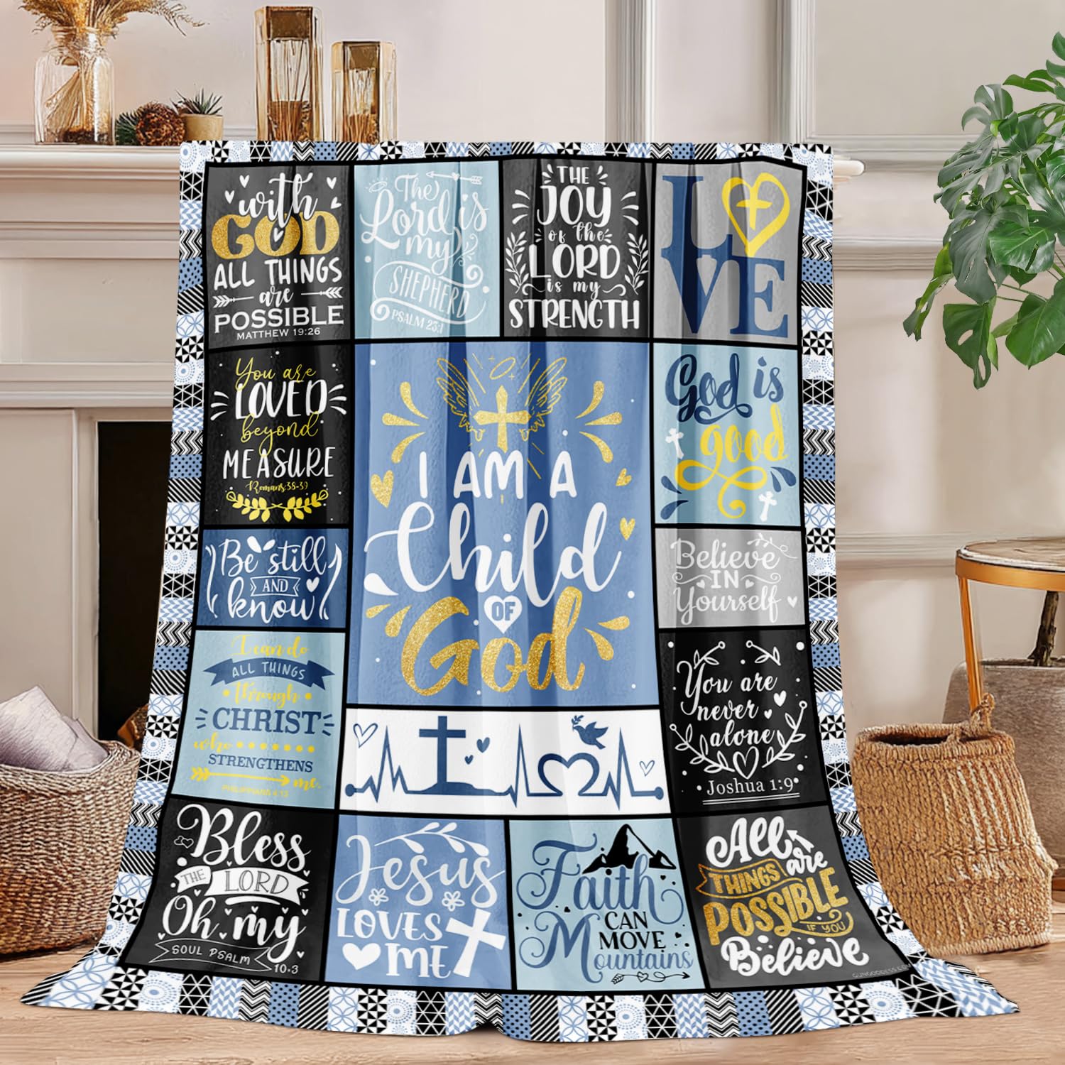 Christian Gifts for Women - Christian Blanket I Am A Child of God (50x60 Inch) - Faith Based Prayer & Baptism Gift for Women, Wife, Sister - Soft Inspirational Throw Blanket（Bule）