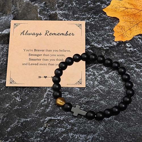 Miniatura 4 de To Mens Boys Beaded Cross Bracelet Gifts for Dad, Bonus Dad, Uncle, Son, Nephew, Grandson - Fathers Day Birthday Christmas Gifts First Communion