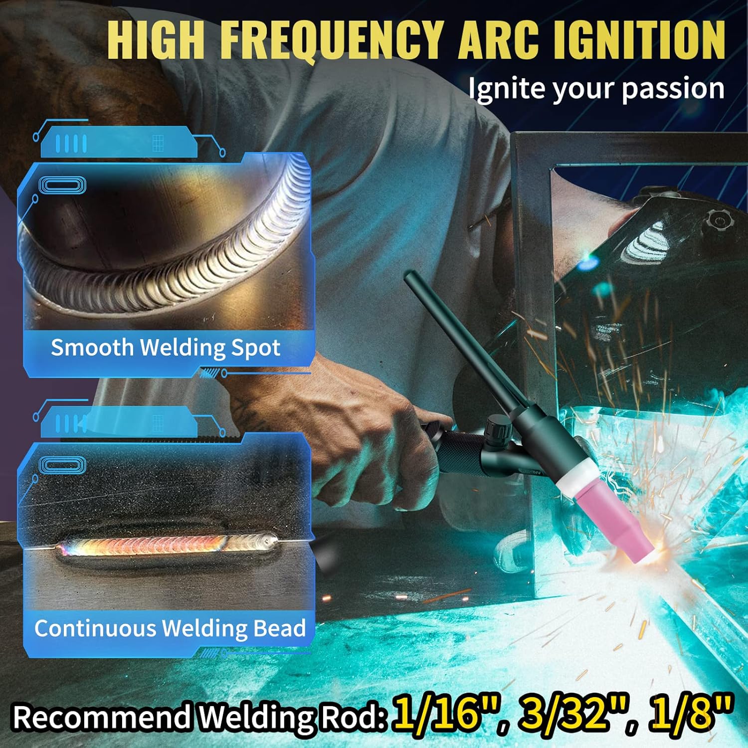 VEVOR 210Amp TIG Welder, Welder TIG 3 in 1, 110/220V Dual Voltage HF TIG/Stick/Clean Welding Machine w/USB, IGBT Inverter & Torch, Digital Arc Welder - - 