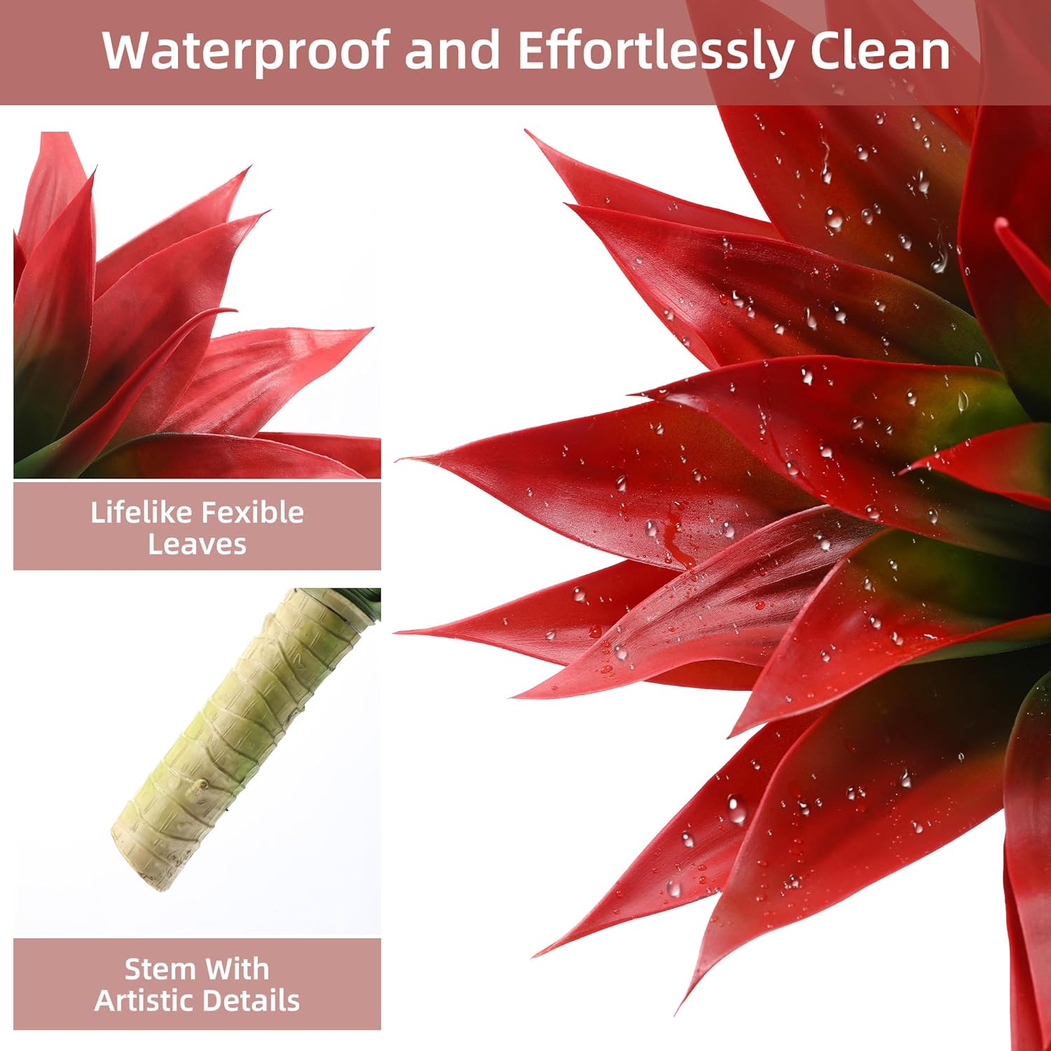 28 Inch Artificial Agave Plant Set of 2, Realistic Faux Succulents with Vibrant Color, UV Resistant Fall Fake Plants for Indoor Outdoor, Home, Garden Decor (Red×2, Extra Large)