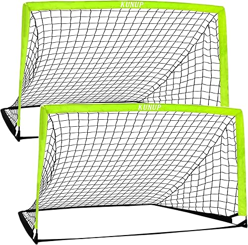 Miniatura 12 de Juego de 2 porterías de fútbol para niños, 5 x 3, 6 x 4, 9 x 5, red de práctica de fútbol plegable con bolsa de transporte portátil para niños Negro