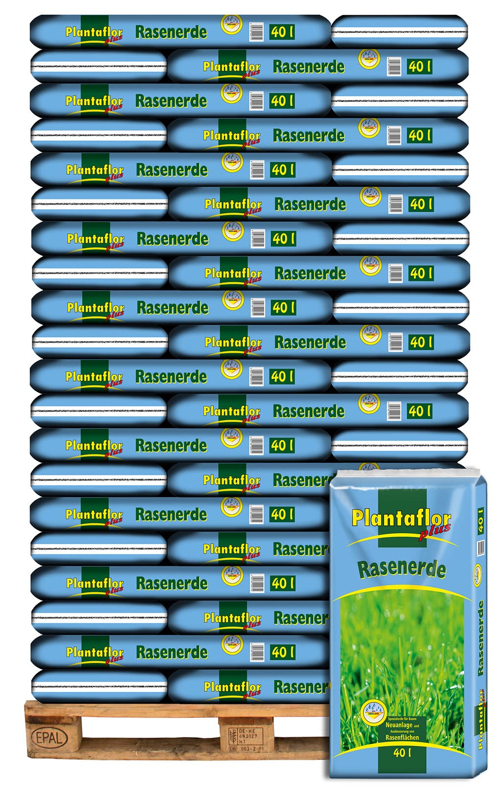 Plantaflor Plus Rasenerde Spezial Erde für Rasen Neuanlagen und Ausbesserungen 60x 40 Liter (1 Palette)