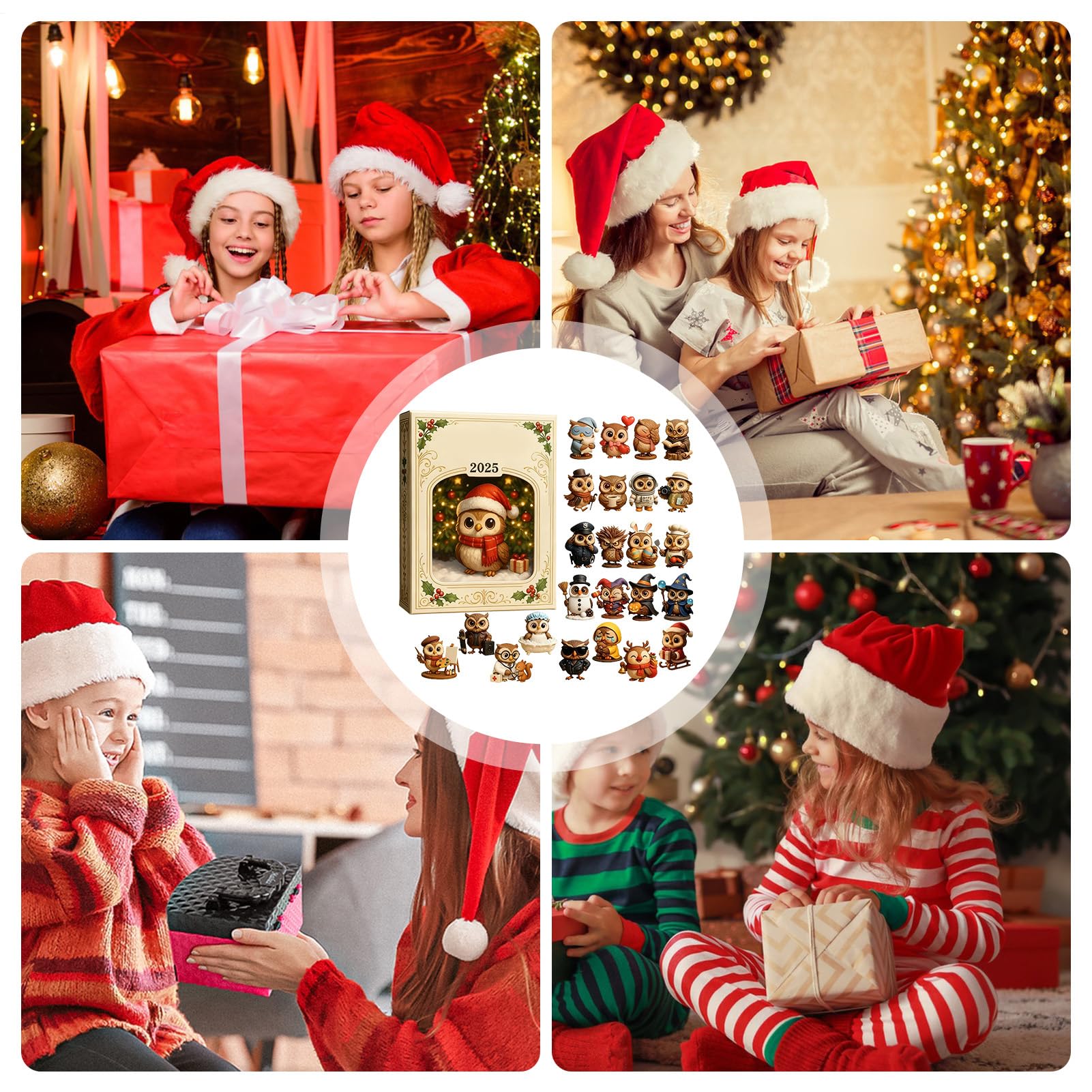 Calendrier De L'Avent Chouette 24 Jours – 24 Pendentifs Acrylique 2D – Déco Noël Originale