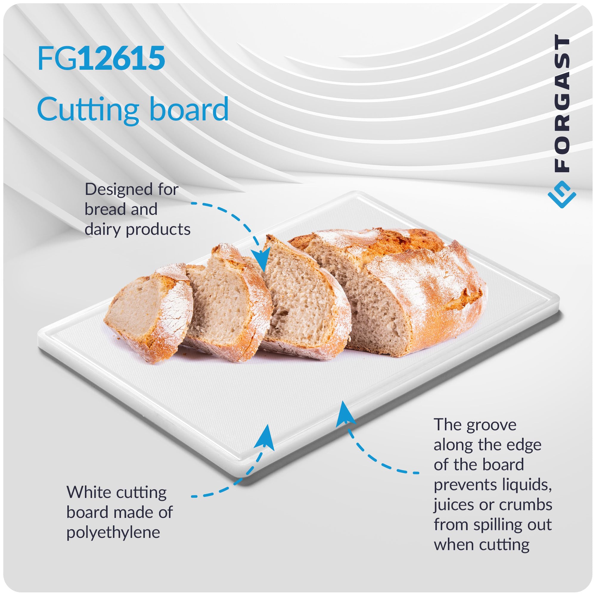 Forgast Gourmet Cutting Board | Groot plastic | HACCP | Afmetingen 60x40x1,8 cm | Wit | Hoge kwaliteit | Wasbaar in de vaatwasser | Ontworpen voor brood- en zuivelproducten