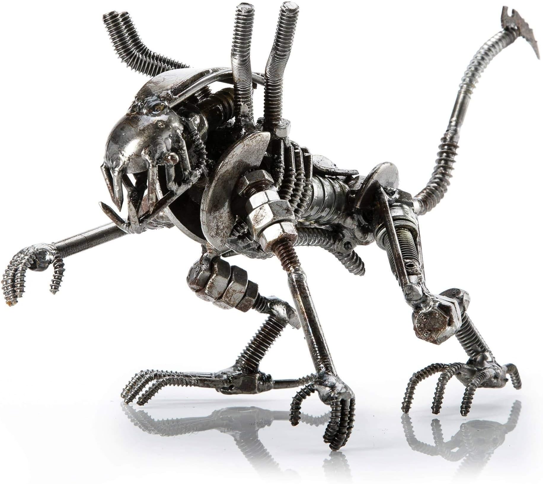 KALIFANO Mini Xenomorph Inspired Recycled Metal Sculpture Handcrafted from Scrap Metal - One of a Kind Handmade Alien vs. Predator Inspired Steel Art