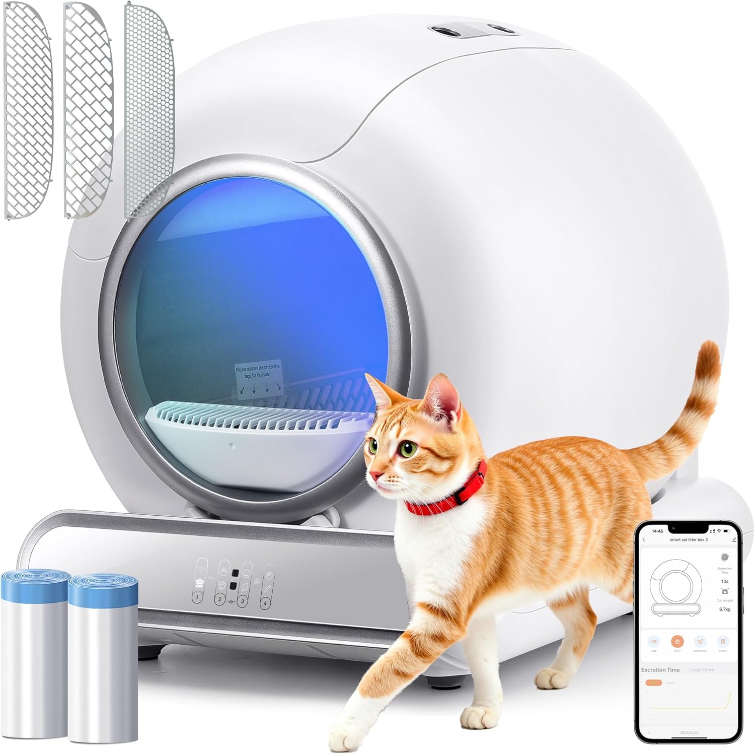 Self Cleaning Cat Litter Box, 65 L+ 9L Automatic Litter Box Self Cleaning for Multiple Cats, Safety Sensors, Quiet Operation, APP Control, 2 Sifters Included, 2 Rolls Cat Litter Box Liners - Image 1 of 6